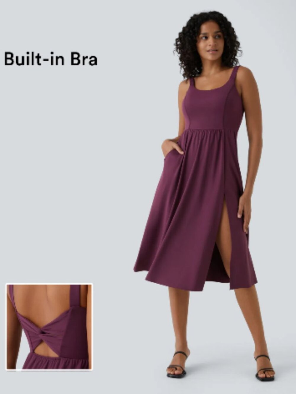 Halara Padded Backless Twisted Split Midi Casual Dress